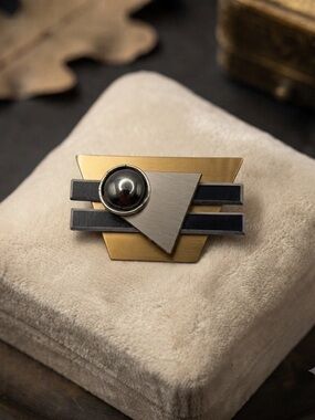 Vintage 80s Geometric Brooch Architectural Mixed Metal Pin
